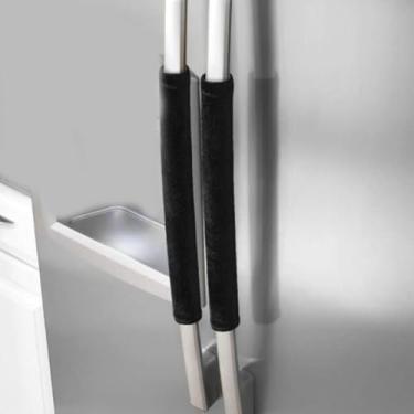 Imagem de Capa de maçaneta preta lavável para geladeira e micro-ondas, luva protetora para maçanetas de porta, ajuste universal para maçanetas de utensílios de cozinha