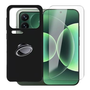 Imagem de KJYFOANI Capa para Xiaomi 17 Pro (6,3 polegadas), [1 x película protetora de vidro temperado], capa de TPU à prova de choque, com [suporte de anel de rotação] capa para celular - preta