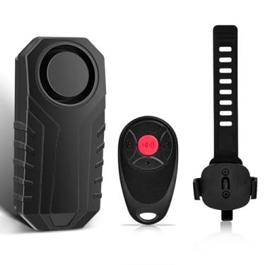 Imagem de Alarme de bicicleta de 113 dB, alarme antifurto com controle remoto, alarme elétrico Ecooter sem fio, sensor de movimento de vibração IP65 à prova d'água para motocicleta, golfe, carro, trailer, caixa