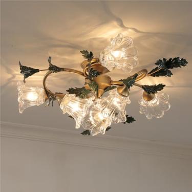 Imagem de Luminária de teto estilo pastoral americano, criatividade francesa, para sala de estar, restaurante, quarto, escritório, casa de campo, café, loja de roupas, decoração em LED, formato de flo