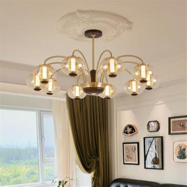 Imagem de Lustre contemporâneo de latão para sala de estar com LED, estilo retrô, criativo, para restaurante, quarto, escritório, hotel, casa de campo, café, luminária pendente (S 10 lâmpadas)
