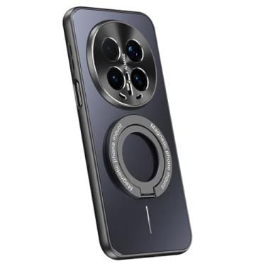 Imagem de POYUFRG Capa magnética para Honor Magic 8 Pro/Magic 8, capa de telefone fina galvanizada fosca com suporte de anel capa de proteção de lente de metal, preta, 8