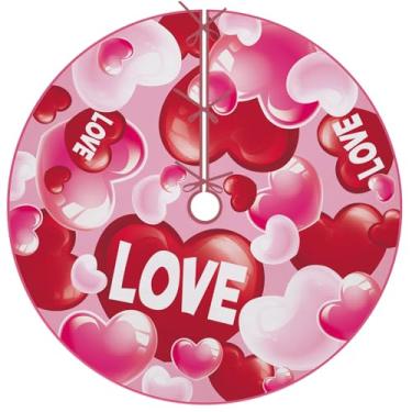 Imagem de Fzbali Saia para árvore de Natal para Dia dos Namorados, 121 cm com cadarço, rosa vermelha, coração, árvore, casamento, buffalo, xadrez, festa, decoração de casa, decoração de casa