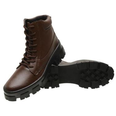 Imagem de Bota Coturno Tratorado Pires Shoes com Cadarço e Sola Alta, 37, Marrom