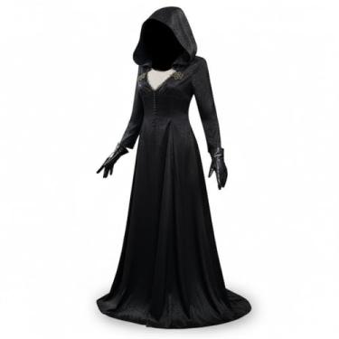 Imagem de WeiDuoLuo Vestido gótico feminino com capuz, espartilho medieval, vestido de bruxa, fantasia de Halloween, Vermelho, M