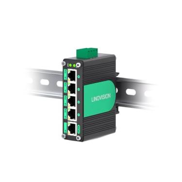 Imagem de Switch Solar PoE Gigabit Industrial de 5 Portas LINOVISION com suporte para DC9V-54V a DC48V PoE, 4 portas IEEE802.3af/at 30W PoE a 120W, alimentação PoE compacta para energia solar/caminhão RV/VoIP