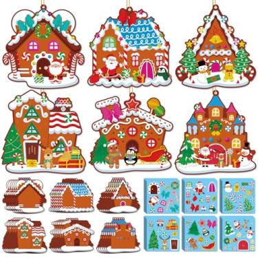 Imagem de 36 peças de artesanato de gengibre de Natal para crianças, faça uma cena de casa de gengibre, pirulito, adesivos de bengala de doces, faça você mesmo, enfeite de pendurar de Natal para festas de fim