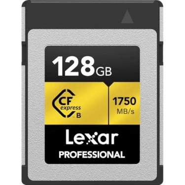 Imagem de Lexar Cartão de memória profissional CFexpress tipo B de 128 GB, série OURO, até 1750 MB/s de leitura, gravação de vídeo 8K crua, suporta PCIe 3.0 e NVMe (LCXEXPR128G-RNENG)