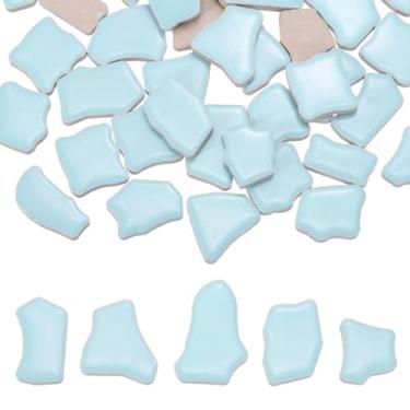 Imagem de PATIKIL Azulejos de cerâmica irregulares de 250 g/0,2 kg, peças de porcelana quebradas de 2 a 4 cm, para decoração de casa, azul claro