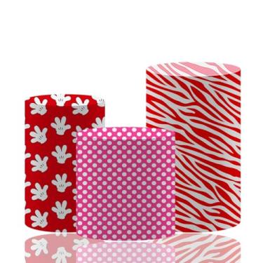 Imagem de MvoVitality Conjunto de capa de pedestal cilíndrica listrada de bolinhas, luva e zebra – 3 tamanhos de decorações de festa para aniversário, chá de bebê, tema animal, exibição de mesa de sobremesa ou