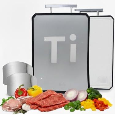 Imagem de Tábua de corte de titânio para cozinha, tábua de corte dupla face, titânio puro e palha de trigo PP, grau alimentício, fácil de limpar, tamanho grande 40 cm x 30 cm