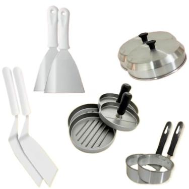 Imagem de Kit hamburgueria completo, espatula de chapa, espatula de hamburgueria, abafador de hamburguer (2 unidades)