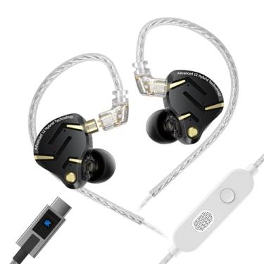 Imagem de Fones de ouvido KZ ZS12 Pro 2 USB C com microfone, fones de ouvido para jogos com fio com cancelamento de nose, drivers híbridos 1DD+5BA, graves profundos para músico, fones de ouvido tipo C com cabo