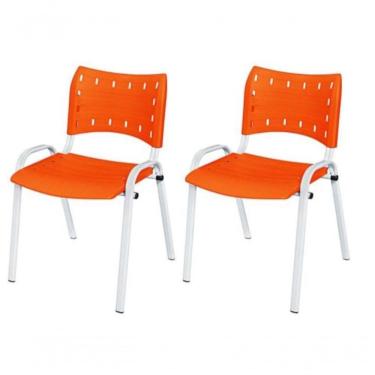 Imagem de Cadeira Iso Base Branco Escola, Escritório Laranja Kit 2 Un
