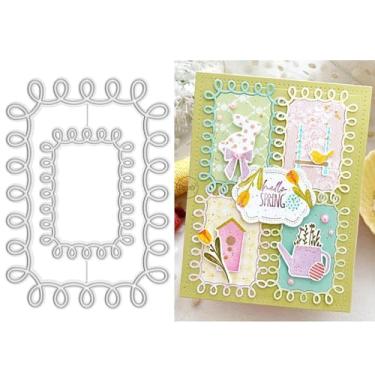 Imagem de DzIxY Matrizes retangulares de corte de metal com borda de renda para kit de fabricação de cartões, conjunto de recortes de papel, estêncil, suprimentos, modelos de máquina