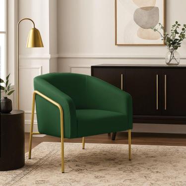 Imagem de Poltrona Sala Industrial Alta Dourado Stella Suede Verde D03 - D'rossi