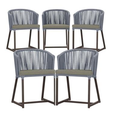 Imagem de 5 Cadeiras De Jantar Noronha Marrom Corda Náutica E8 Trama Prata