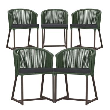 Imagem de 5 Cadeiras De Jantar Noronha Marrom Corda Náutica E11 Trama Verde