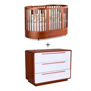 Imagem de Quarto Bebê Completo Com Berço E Cômoda Coleção Wave Divicar Mel Branco