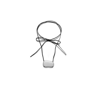 Imagem de AIETUE Colar feminino com pingente de pedrinhas de ouro grosso, minimalista, boêmio, pingente de coração de feijão, ajustável, cordão preto, joia que não mancha, presente, Large, Metal Couro, Sem