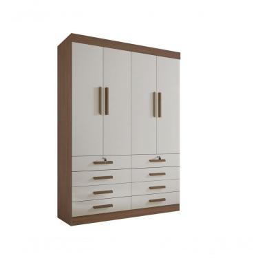 Imagem de Guarda Roupa Solteiro Mônaco 4 Portas 8 Gavetas Sem Pés - D' Doro Castanho/off White