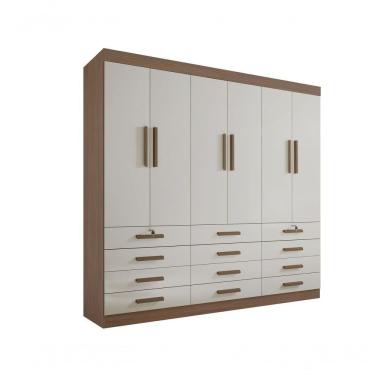 Imagem de Guarda Roupa Casal 6 Portas 12 Gavetas Sem Pés Mônaco Plus D' Doro Castanho/off White