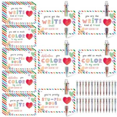 Imagem de Sabary Conjunto de 28 canetas multicoloridas com cartão de dia dos namorados, inclui cartão de presente e caneta multicolorida retrátil para escritório, escola, festa do dia dos namorados, presente de