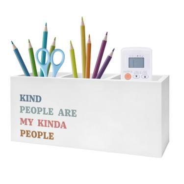 Imagem de Exqcom Porta-lápis Kind People Are My Kinda People, presente de agradecimento ao professor, afirmações positivas, organizador de canetas humorístico, para professores, escritório, acessórios de mesa