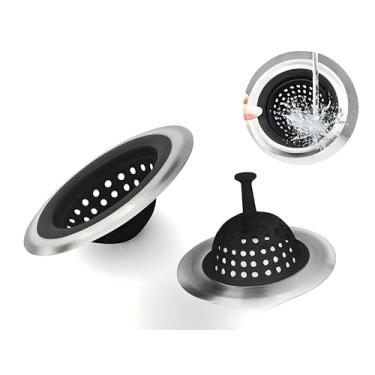 Imagem de Filtro para Pia de Cozinha, Ralo Para Pia, Aço Inox e Silicone, Protetor de pia Preto, Proteção contra Resíduos
