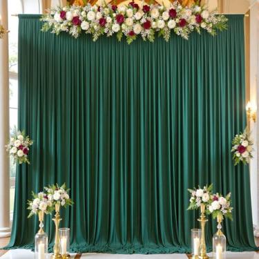 Imagem de Cortina de fundo verde caçador sem vincos de 3,5 x 3,5 m, cortinas de poliéster macio e sedoso para casamento, 2 painéis, 4,3 m de altura, cortinas de fundo para fotos para festas, aniversário, chá de