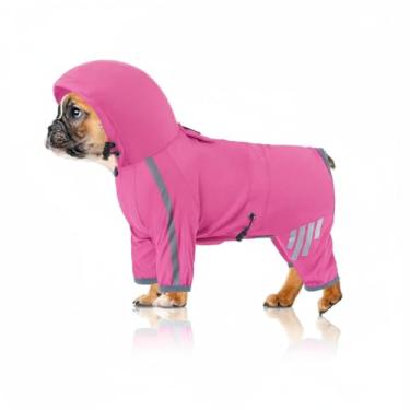 Imagem de Capa de chuva com alças ajustáveis, capa de chuva para cães grandes, capa de chuva impermeável para cães, jaqueta de chuva para cães com capuz, poncho com tiras refletivas (médio/rosa)