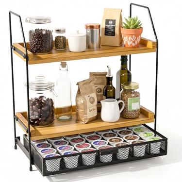 Imagem de Krbnk Organizador de café – Estação de madeira de 2 camadas para acessórios e organizador de cafés, itens essenciais e decoração, para xícara K, cápsulas Nespresso, suporte de cápsulas de café para