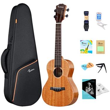 Imagem de Rosen Ukelele Tenor Ukulele sólido mogno 66 cm kit de iniciante profissional ukelele com livro de lições Gig Bag Tuner Capo Picks Strings