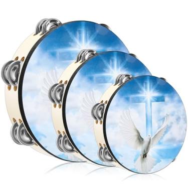 Imagem de Fiada Dove Pandeiros para adultos, igreja, dança cristã, pandeiro, cruz, fileira dupla, bíblia, sino, tambor para igreja, oração, festa, percussão, instrumento musical, sino de mão, bater palmas