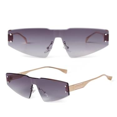 Imagem de HCHES Óculos de Sol Femininos e Masculinos com Armação Dourada, Sem Aro e com Proteção UV400 e Lentes Degradê (2 unidades)