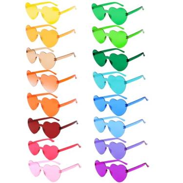 Imagem de Semato 16 peças de óculos de sol de coração, sem aro, em forma de coração, lembrancinhas de festa de despedida de solteira, Multicolorido, Standard