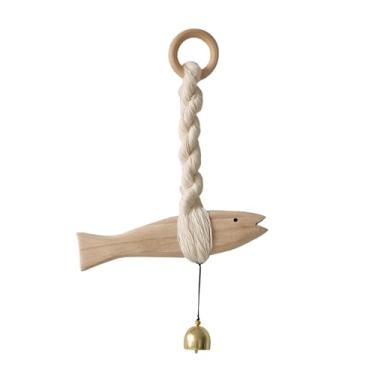 Imagem de Ｂｅｓｇａ Campainha de porta em forma de peixe, com sino de vento esculpido à mão, ideal para pendurar em carros, interiores, varandas e jardins.