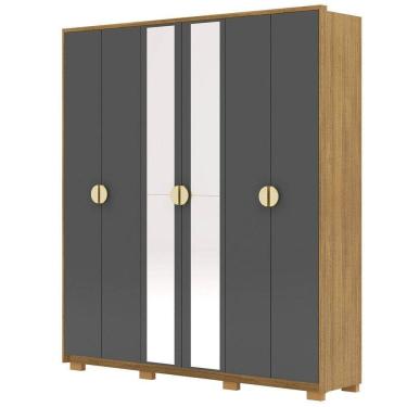 Imagem de Guarda-roupa Casal 100% Mdf 6 Portas Com Espelho Bolonha Nature-alasca