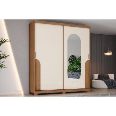 Imagem de Guarda Roupa Solteiro 2 Portas De Correr (1 C/ Espelho) E 3 Gavetas C/ Pés Talles Nature/off White - Henn