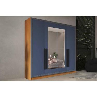 Imagem de Guarda Roupa 4 Portas (2 C/ Espelho) E 4 Gavetas Valência Freijo/azul - Politorno