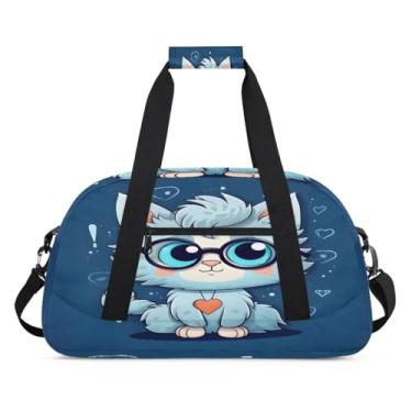 Imagem de Bolsa esportiva para gatos, azul, tamanho grande, impermeável, durável, dobrável, bolsa de festa do pijama, bolsa de fim de semana, bolsa de treino para dança, balé, academia, ginástica, mala de