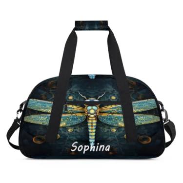 Imagem de Bolsa esportiva personalizada, libélula, retrô, animal, com nome, bolsa de dormir personalizada, bolsa de fim de semana, bolsa de treino para dança, balé, academia, ginástica, mala de viagem, presente