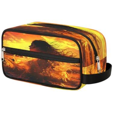 Imagem de hongjinglin Bolsa feminina para homens e mulheres, bolsa de barbear, leve, dobrável, organizador de maquiagem com alça para cosméticos, artigos de higiene pessoal, pincéis e presentes