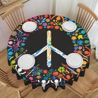 Imagem de Toalha de mesa redonda com design de autismo colorido, impermeável, lavável, 152 cm, capa de mesa circular, protetor de mesa que pode ser amassado, para jantar, cozinha, festa, pátio, ambientes