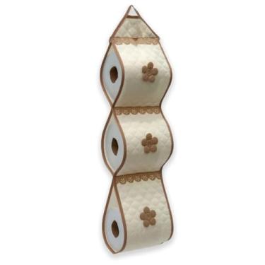 Imagem de Porta Papel Higiênico Matelado de Chão com Suporte para 3 Rolos – Detalhes em Lesé 70x16 cm(palha)