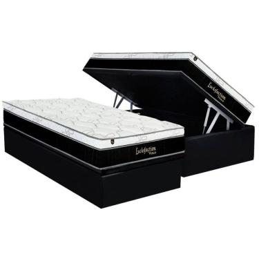 Imagem de Cama Box Baú Solteiro: Colchão Molas Ensacadas Luckspuma Visco Lucksfaction Black + Base Crc Suede Black (88x188)