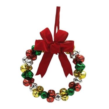 Imagem de oshhni Guirlanda de Natal com Sino, Pequeno Enfeite Decorativo com Laço, Ideal para Lareira Externa, Janela ou Parede, Style F