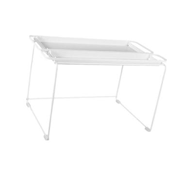 Imagem de IEUDNS Prateleira de armazenamento de armário, prateleira estável para balcão de cozinha com bandeja, suporte para forno de micro-ondas, multiuso para, Branco