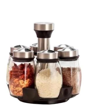 Imagem de Organizador Giratorio，Porta Tempero Giratório Especiarias Inox Com 7 Peças Para Cozinha Pote de Vidro Para Temperos(1 KIT)