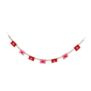 Imagem de IEUDNS Guirlanda de contas de madeira com envelope de coração de feltro para decoração de casa, ideal para o Dia dos Namorados.